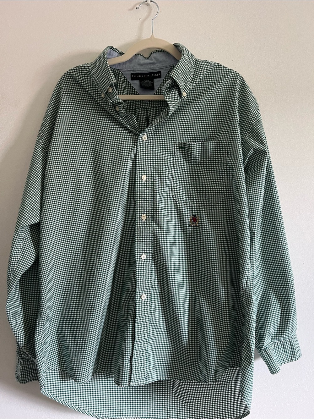 Tommy Hilfiger Green Gingham Button-Down Shirt with Logo